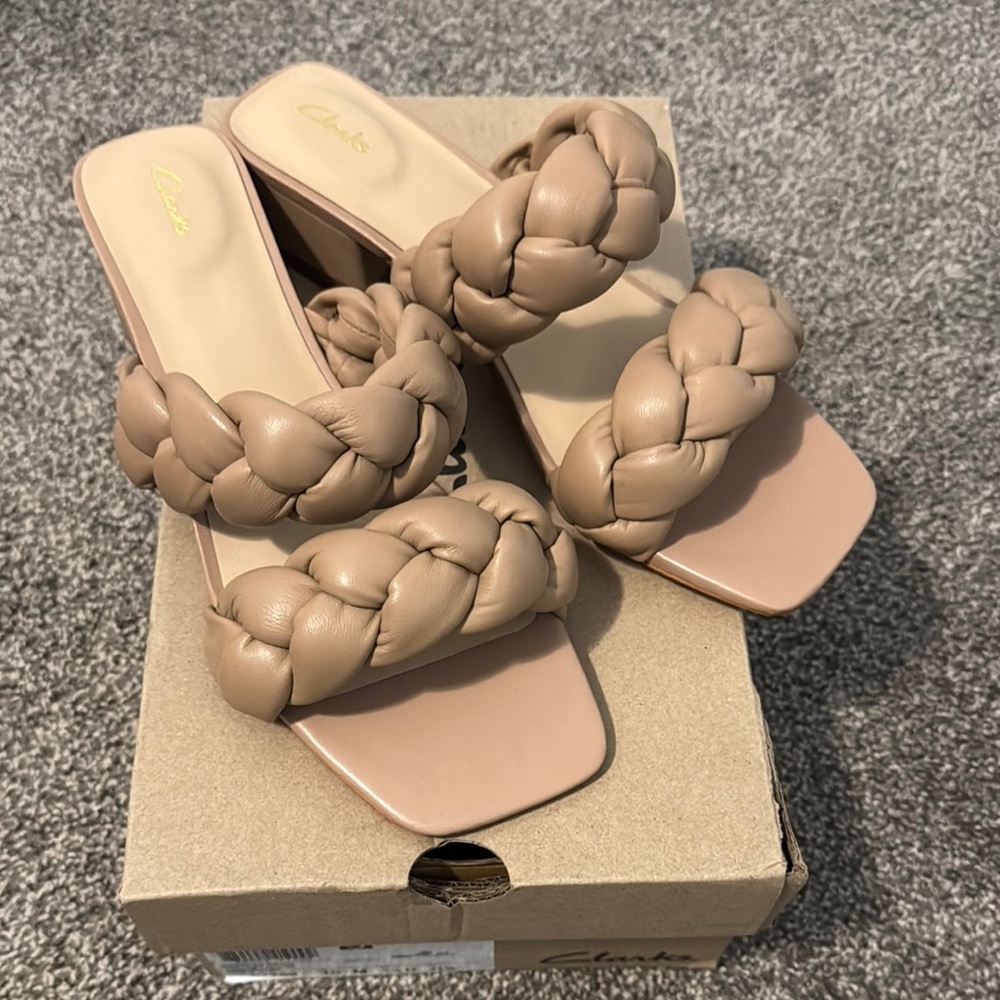 Clarks Tan Braided Slide Sandals